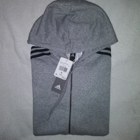 🆕Adidas | Full Zip Up Hooded Sweatshirt Grey & black Womens Size Small - Picture 3 of 9